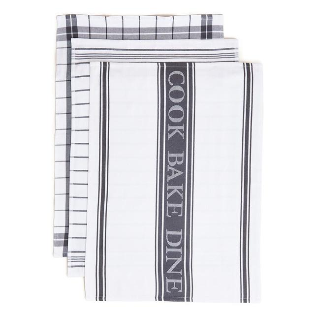 M&S Set of 3 Striped Tea Towels Dark Grey   3 per pack GOODS M&S   