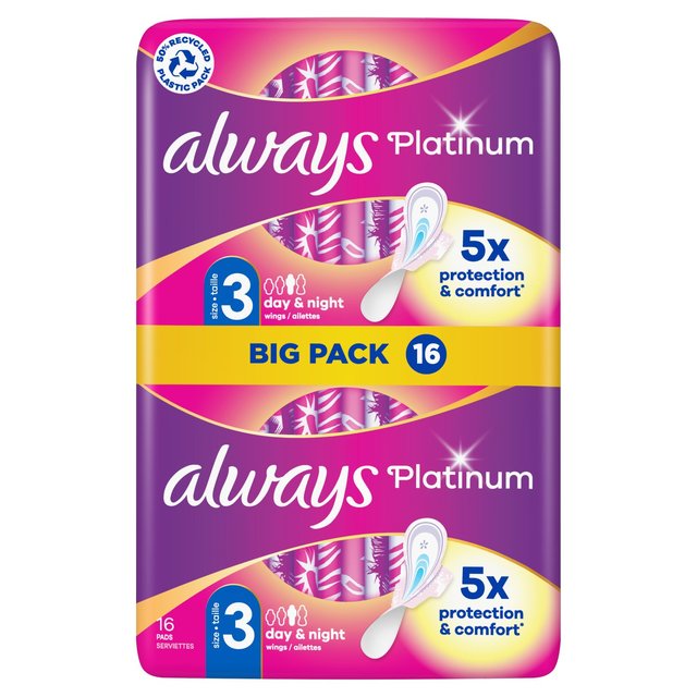 Always Platinum Night Sanitary Towels Wings Size 3   16 per pack GOODS M&S   