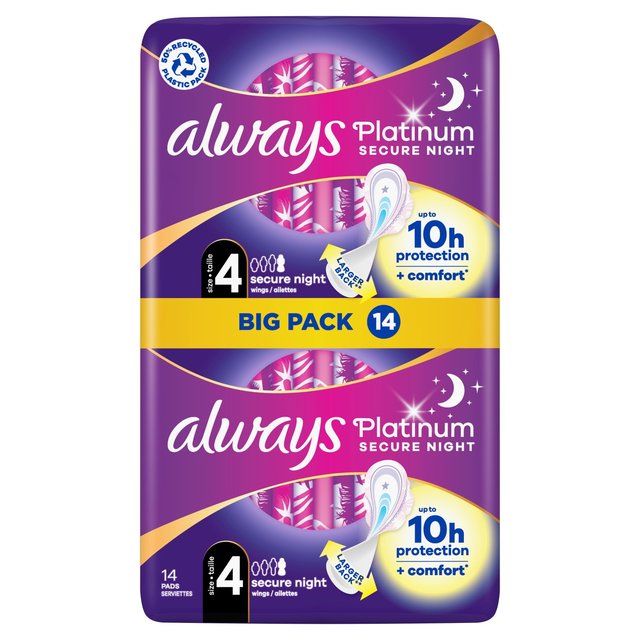 Always Platinum Secure Night Sanitary Towels Wings Size 4   14 per pack GOODS M&S   