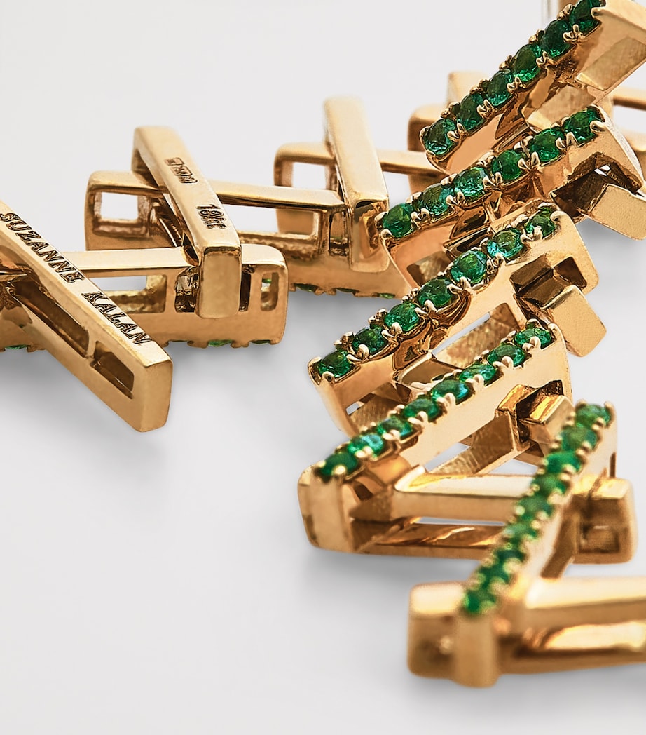 Suzanne Kalan yellow gold and emerald wishbone earrings, UK version