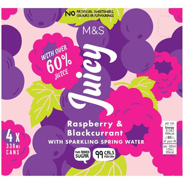 M&S Juicy Sparkling Raspberry & Blackcurrant Water   4 x 330ml GOODS M&S   