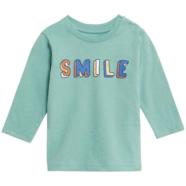 M&S Cotton Smile Slogan Top 6-9 M Sage GOODS M&S   