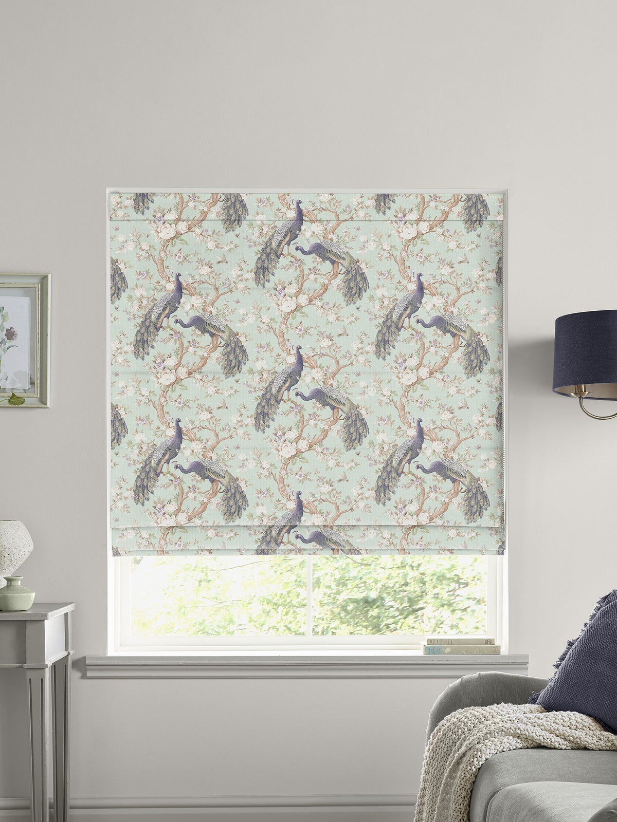 Laura Ashley Belvedere Römischer Vorhang Entenblau, importiert aus Großbritannien