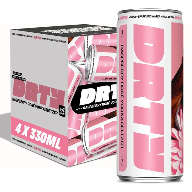 DRTY Raspberry Rose Vodka Seltzer   4 x 330ml