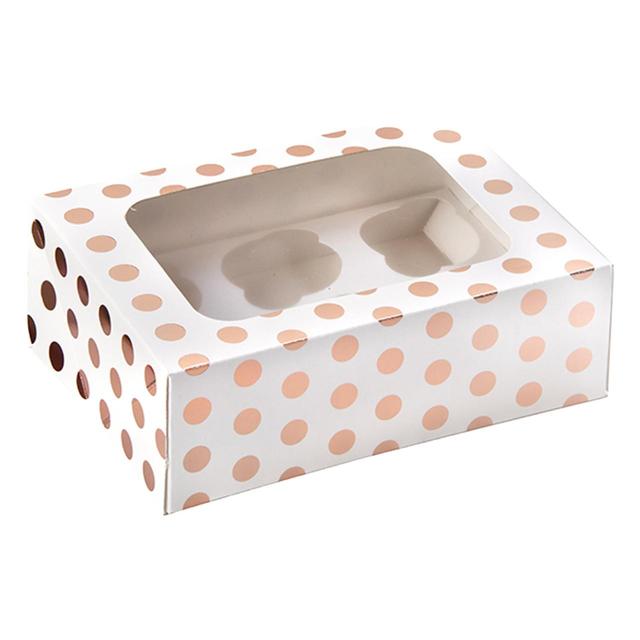 Rose Gold Foil Polka Dots Cupcake Box for 6 Cupcakes