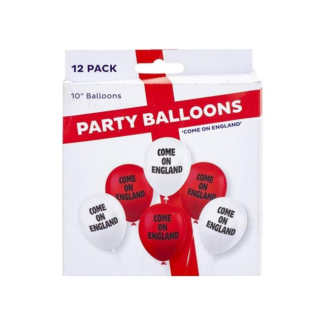 Come On England White & Red Balloons   12 per pack