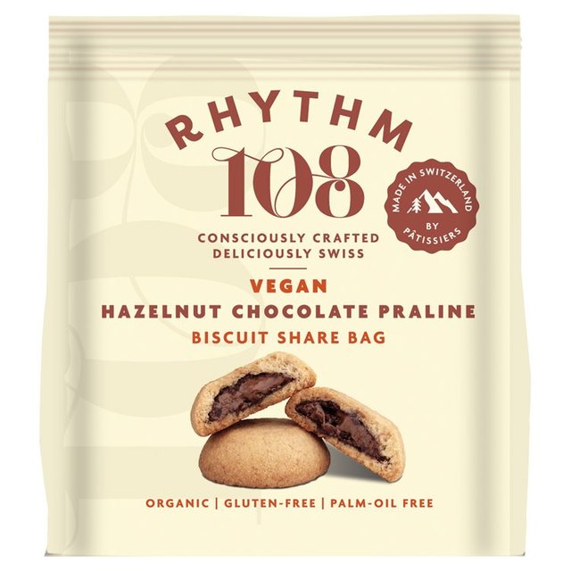 Rhythm 108 Swiss Vegan Hazelnut Chocolate Praline Biscuit Share Bag   135g GOODS M&S   