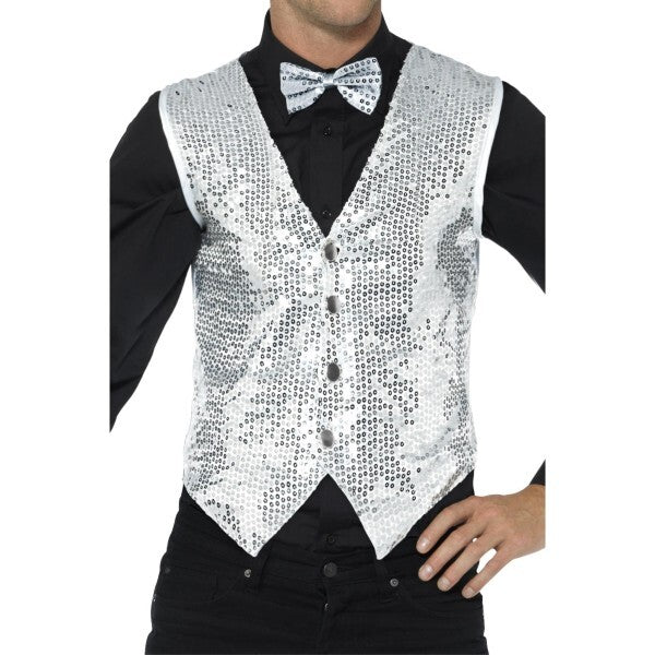 Smiffys sequin waistcoat silver costume accessory - British product