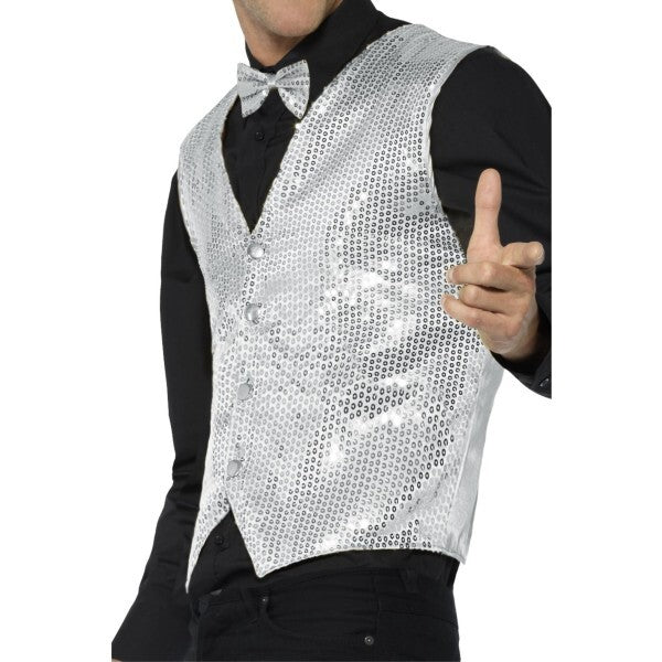 Smiffys sequin waistcoat silver costume accessory - British product