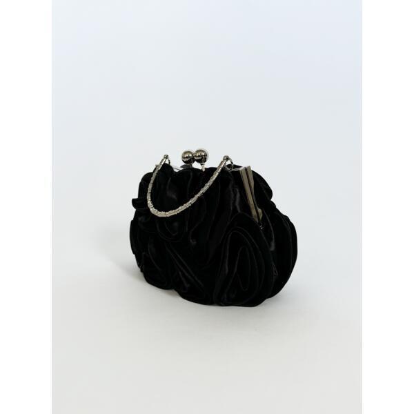 3D Rose clutch bag in black with chain strap (British brand)