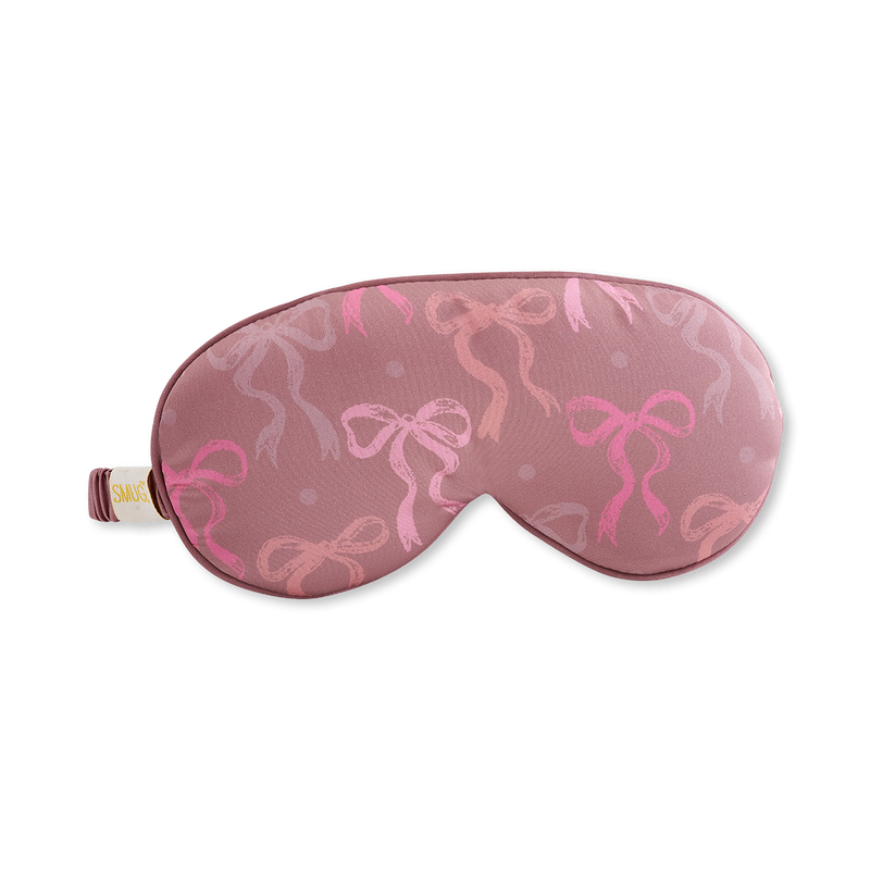 Smug Cloud padded satin sleep mask Mocha Bows (British brand)