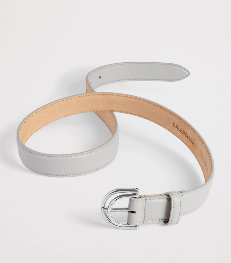 Balenciaga Rodeo calfskin belt with silver buckle, imported from the UK