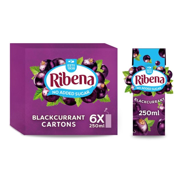 Ribena Blackcurrant No Added Sugar Juice cartons   6 x 250ml