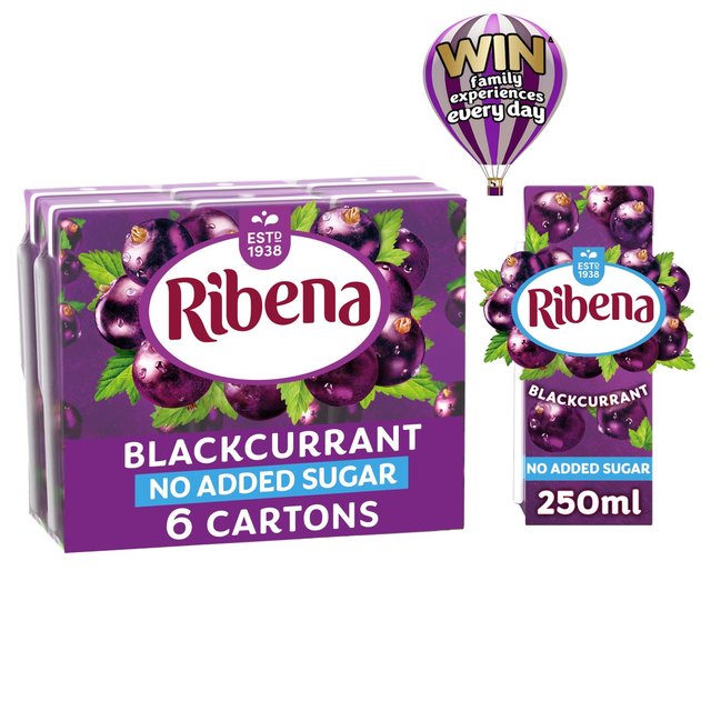 Ribena Blackcurrant No Added Sugar Juice cartons   6 x 250ml