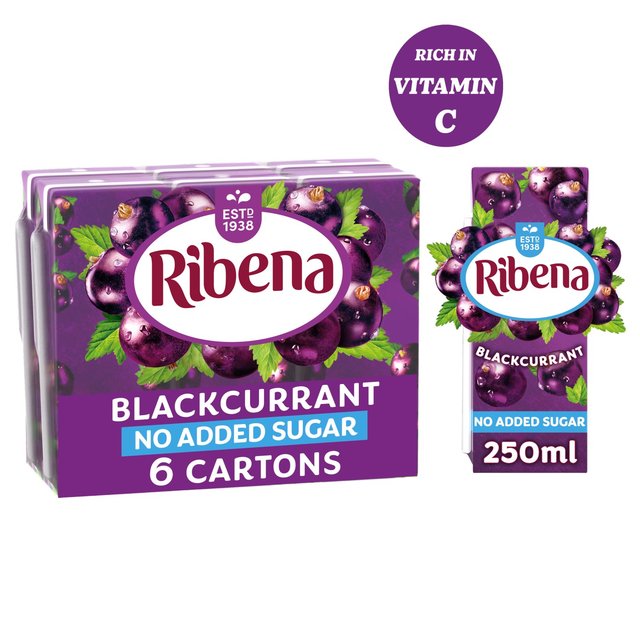 Ribena Blackcurrant No Added Sugar Juice cartons   6 x 250ml GOODS M&S   