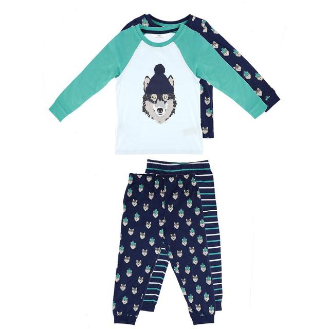 M&S 2 Pack Cotton Wolf Pyjama Set Blue Mix 2-6 Years GOODS M&S   