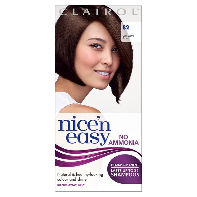 Clairol Nice'n Easy Semi-Permanent Hair Dye No Ammonia 82 Dark Warm Brown GOODS M&S   