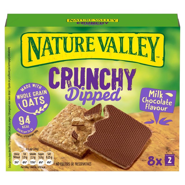 Nature Valley Crunchy Dipped Cereal Bars Milk Chocolate Flavour   8 x 20g