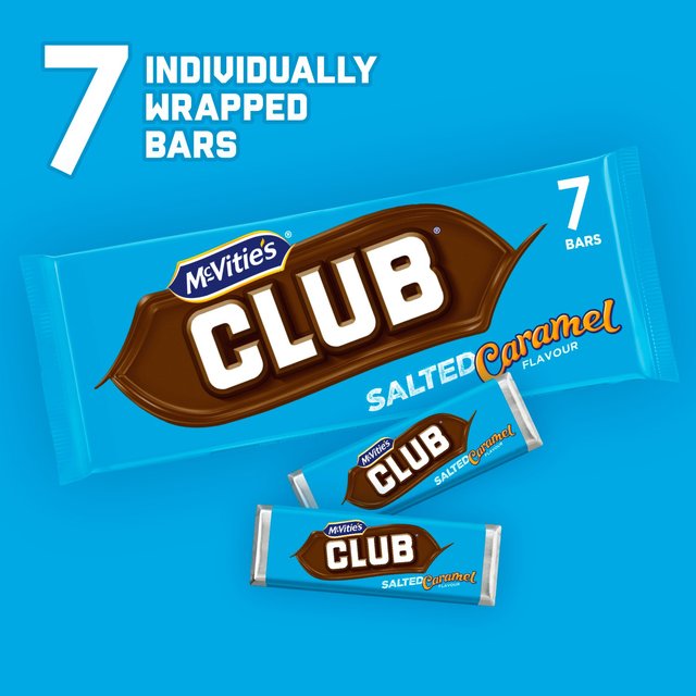 McVitie's Club Salted Caramel Flavour Chocolate Biscuit Bars Multipack   7 x 23g