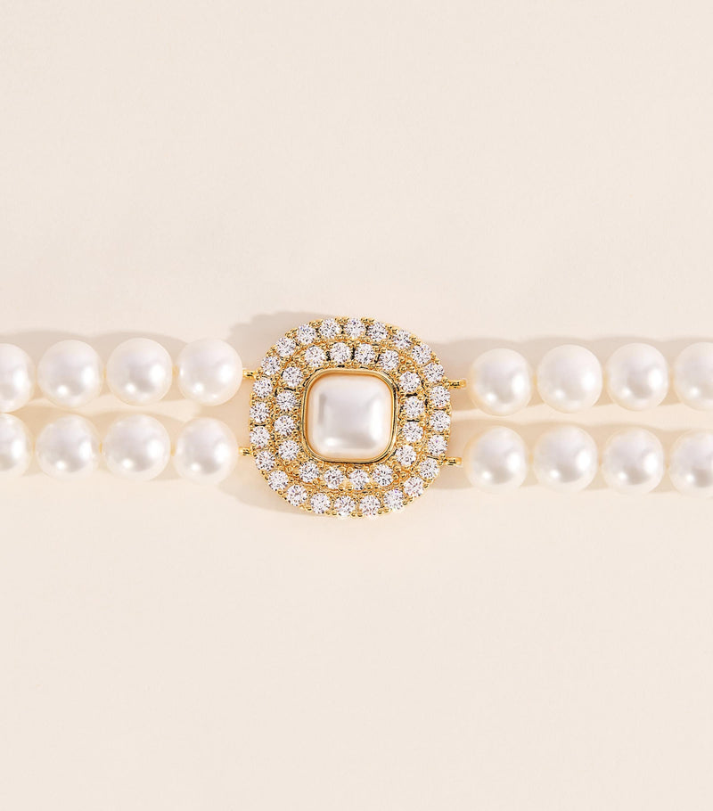 Self-Portrait crystal and faux pearl choker, British brand