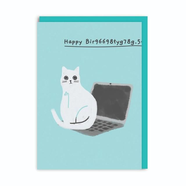 Cat Sitting On Laptop Birthday Card GOODS M&S   