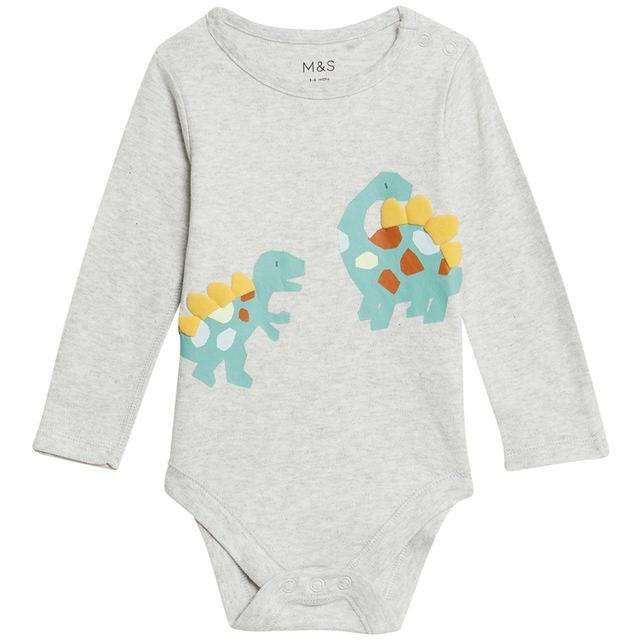 M&S 3 Pack Pure Cotton Dinosaur Bodysuits 0-3 Years