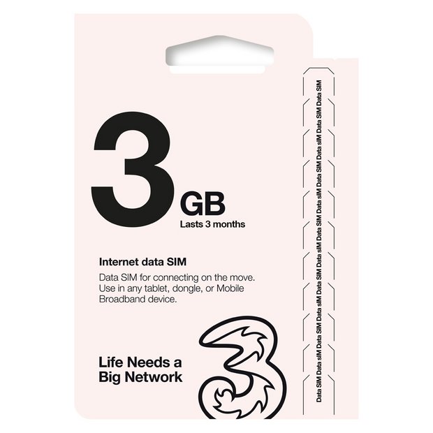 Three data SIM card 3GB - British product