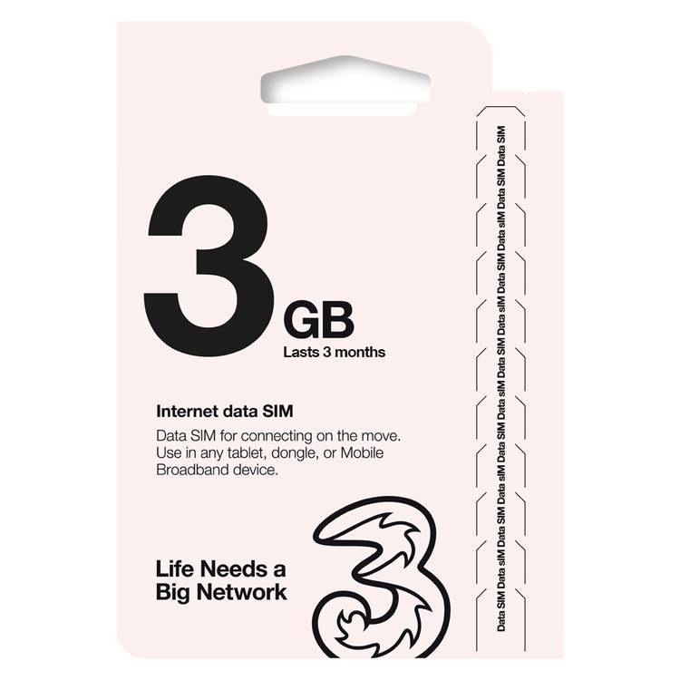 Three data SIM card 3GB - British product