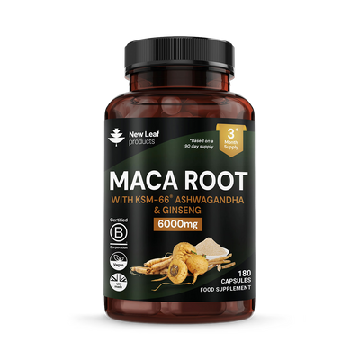 Holland & Barrett New Leaf Products Maca Root Capsules with KSM-66 Ashwagandha, Panax Ginseng & Black Pepper 180 Capsules- Buy online at McGrocer