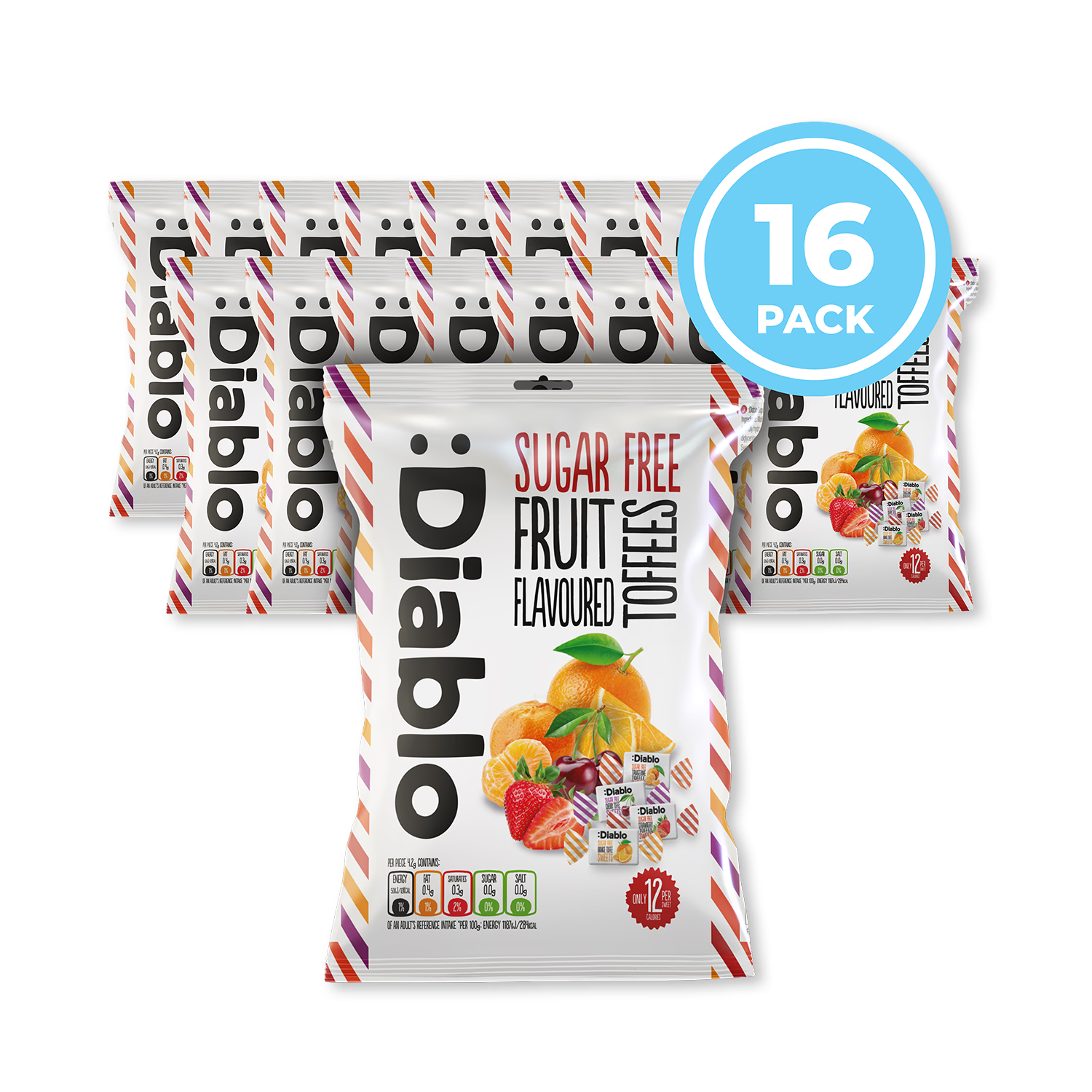 Diablo sugar free fruit toffees 75g bag, British product