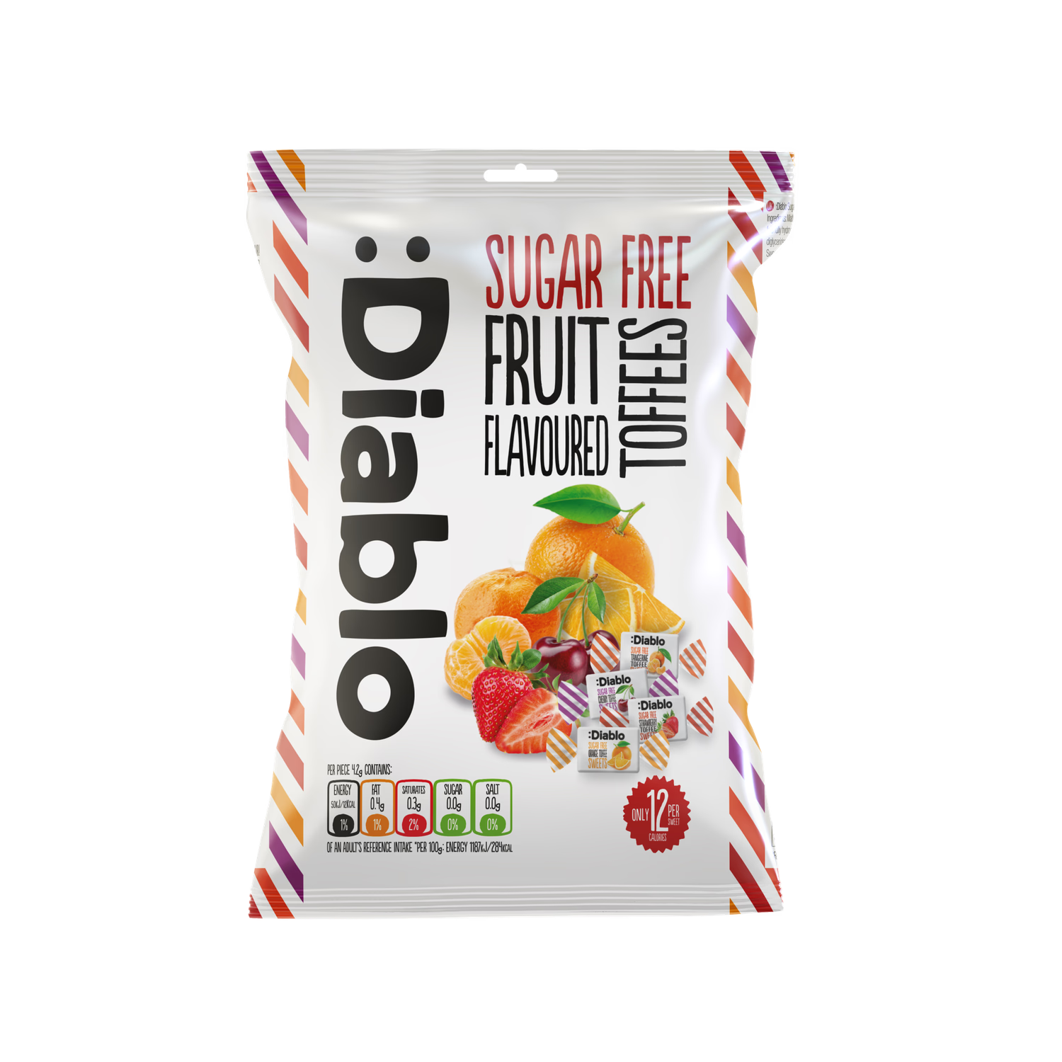 Diablo sugar free fruit toffees 75g bag, British product