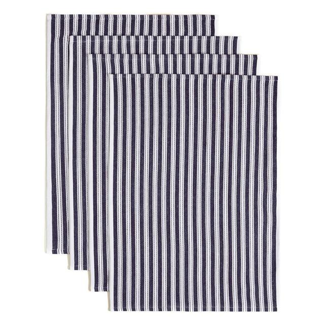 M&S Collection Set of 4 Cotton Rich Basket Weave Tea Towels One Size Blue   4 per pack GOODS M&S   