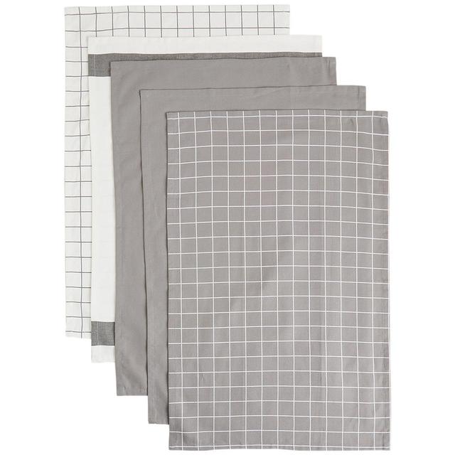 M&S Collection Set of 5 Printed Tea Towels One Size Mid Grey   5 per pack GOODS M&S   