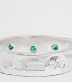 THE OUZE sterling silver and emerald scatter ring (British brand)