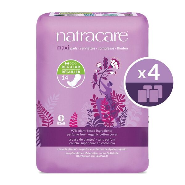 Natracare maxi pads regular absorbency 4 x 14 pack, UK version