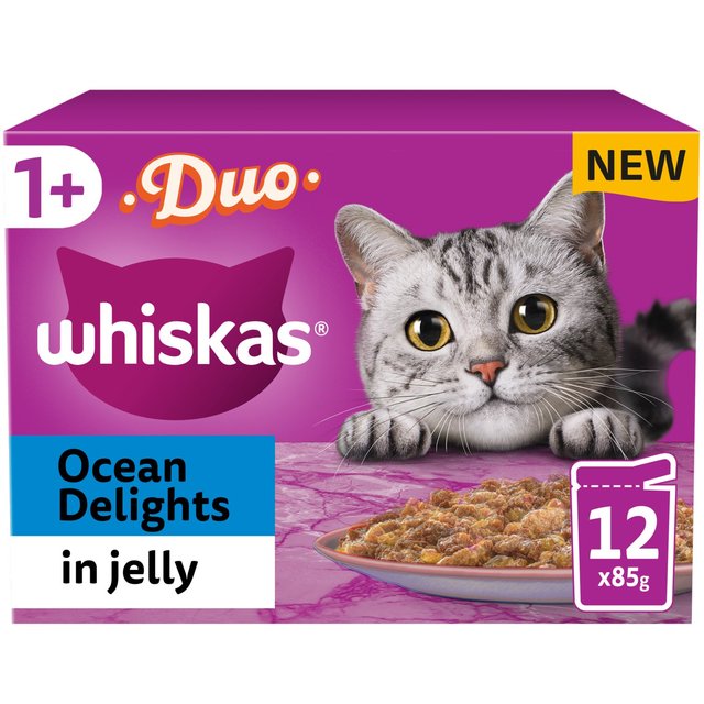 Whiskas 1+ Adult Wet Cat Food Pouches Ocean Delight in Jelly   12 x 85g GOODS M&S   