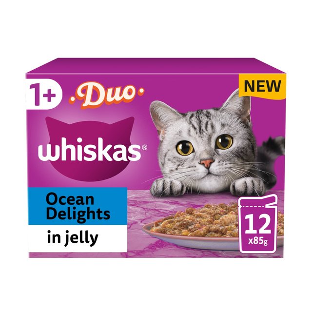 Whiskas 1+ Adult Wet Cat Food Pouches Ocean Delight in Jelly   12 x 85g GOODS M&S   