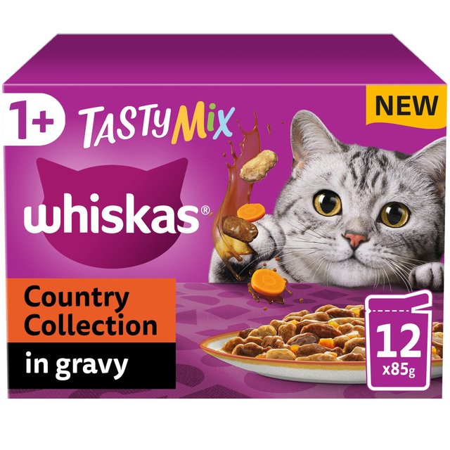 Whiskas 1+ Cat Pouches Tasty Mix Classic selection with Veg in Gravy   12 x 85g