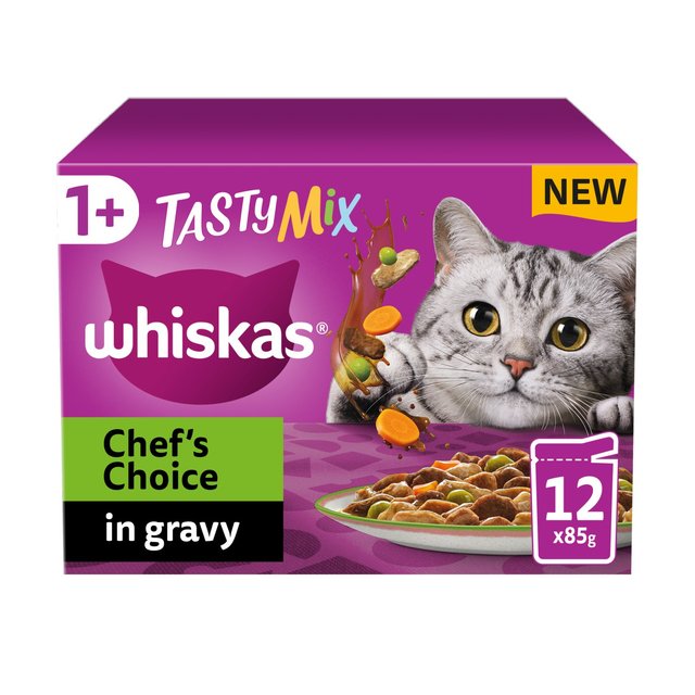 Whiskas 1+ Cat Pouches Tasty Chef mix with Veg in Gravy   12 x 85g GOODS M&S   