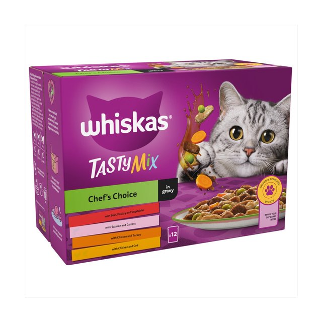 Whiskas 1+ Cat Pouches Tasty Chef mix with Veg in Gravy   12 x 85g GOODS M&S   