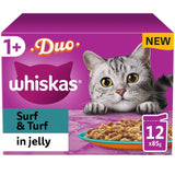 Whiskas 1+ Adult Wet Cat Food Pouches Surf & Turf Duo in Jelly   12 x 85g GOODS M&S   