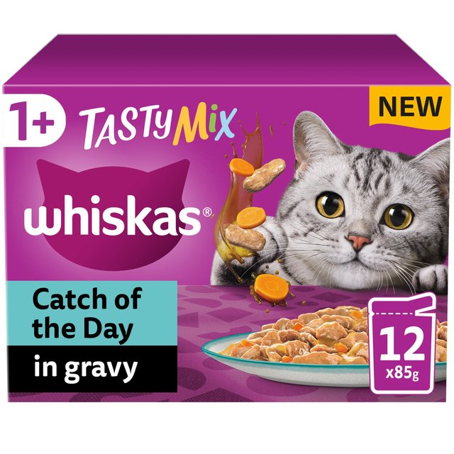 Whiskas 1+ Adults Wet Cat Food Pouches Tasty Mix Fish Selection in Gravy   12 x 85g GOODS M&S   