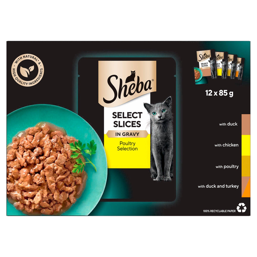 Sheba Select Slices Cat Food Pouches Poultry in Gravy 12 x 85g