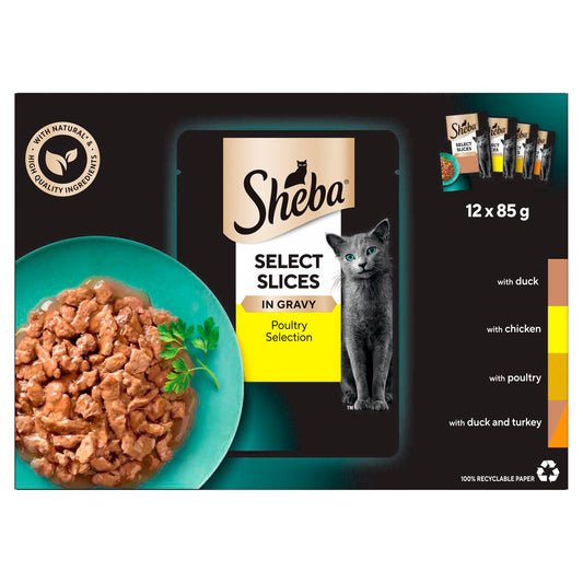 Sheba Select Slices Cat Food Pouches Poultry in Gravy 12 x 85g Cat Food & Accessories Sainsburys   