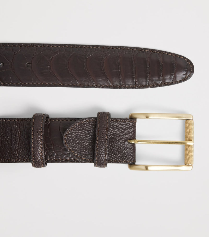 Elliot Rhodes ostrich leg leather belt with mottled detailing (British brand)