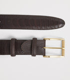 Elliot Rhodes ostrich leg leather belt with mottled detailing (British brand)