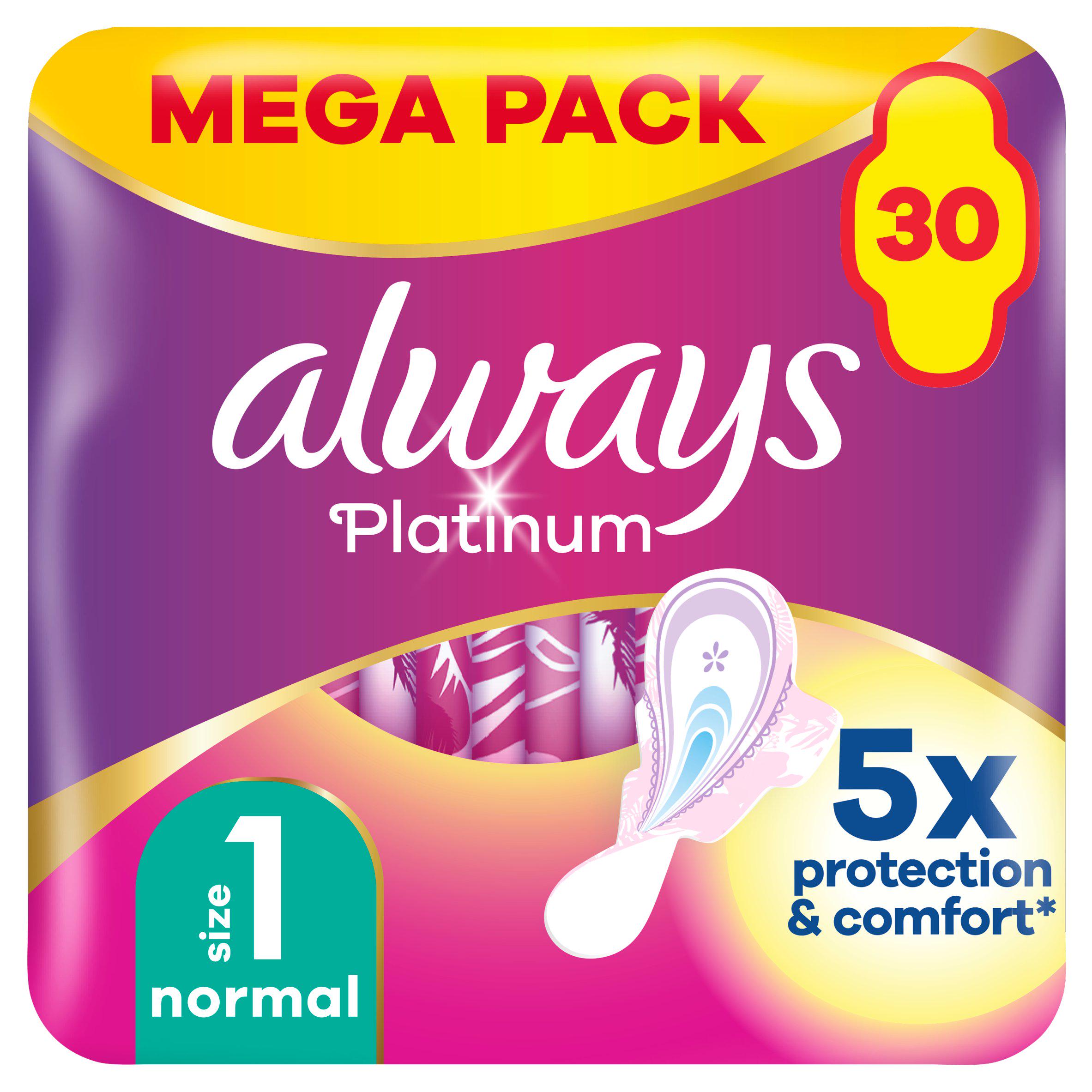 Always Platinum Normal (Size 1) Sanitary Towels Wings x30 bladder weakness Sainsburys   