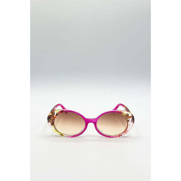 SVNX floral pink oval sunglasses UV 400 (British brand)