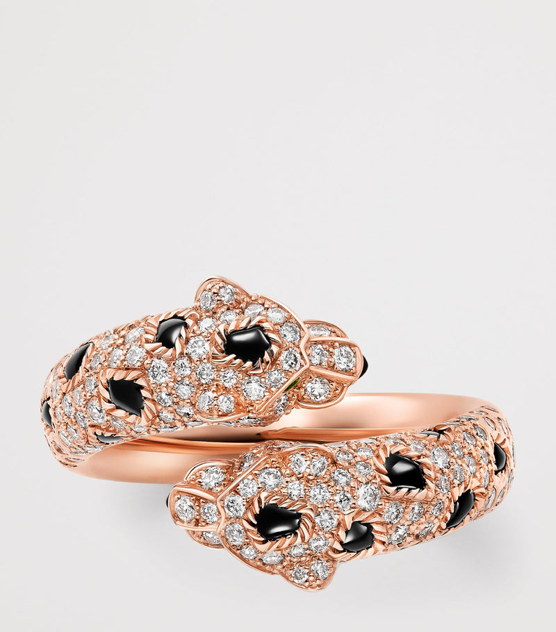 Cartier rose gold Panthère ring with diamonds, emerald, and onyx - British product