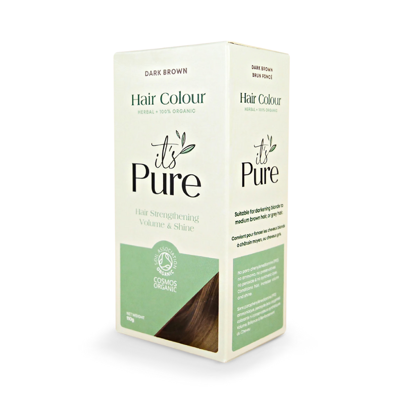 It's Pure Organic Herbal Hair Colour Dark Brown 110g, imported from the UK